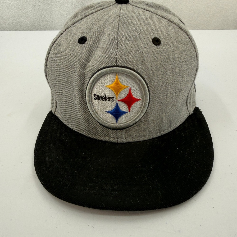 New Era Pittsburgh Steelers Hat Mens 7 1/2 Gray Black 59FIFTY Fitted NFL Cap
